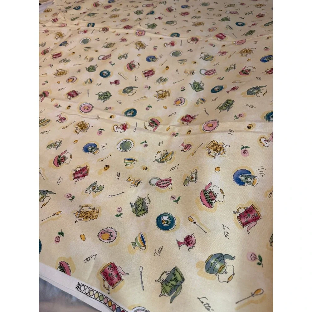 VTG new Waverly Tea Coffee Latte Fabric 1.9 yards‎ Yellow Cotton 45